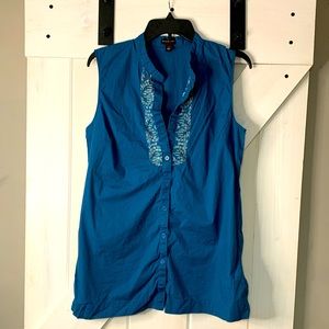 Women’s Dana Buchman Sleeveless Buttondown Blouse Top Decorative Beads Large